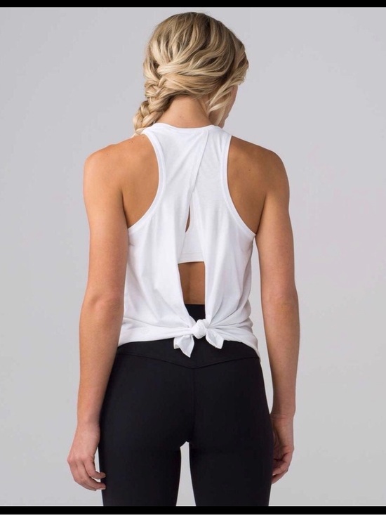 lululemon athletica Tops - Lululemon All Tied Up White Tank w/Navy Script Sz 2
